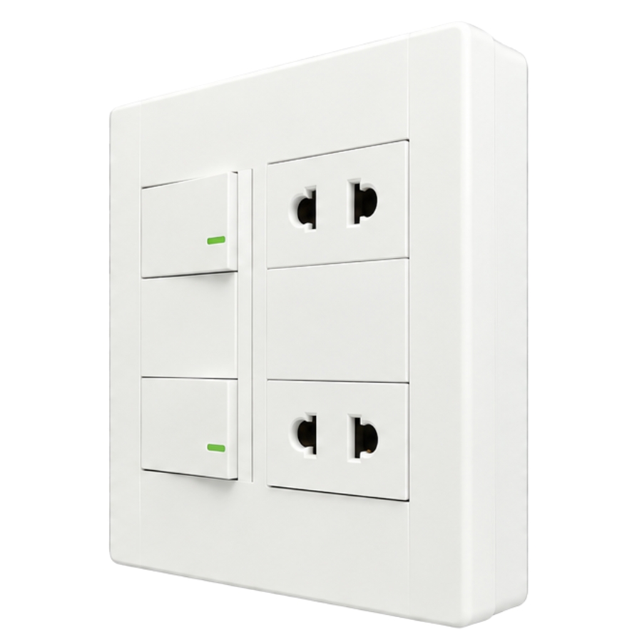 Bộ công tắc ổ cắm đôi - 2 ổ cắm 2 chấu tích hợp 2 công tắc và 1 cầu chì và đế nổi đôi A60B22U2N1F MPE - Thiết bị điện Mai Linh Electric