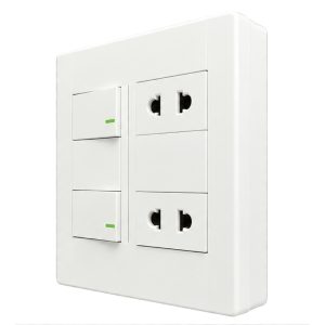 Bộ công tắc ổ cắm đôi - 2 ổ cắm 2 chấu tích hợp 2 công tắc và đế nổi đôi A60B22U2N MPE - Thiết bị điện Mai Linh Electric