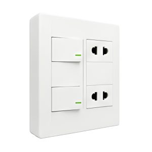 Bộ công tắc ổ cắm đôi - 2 ổ cắm 2 chấu tích hợp 2 công tắc và đế nổi đôi vặn vít A60B22U2V MPE - Thiết bị điện Mai Linh Electric