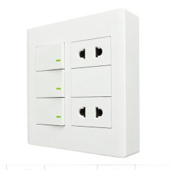 Bộ công tắc ổ cắm đôi - 2 ổ cắm 2 chấu tích hợp 3 công tắc và 1 cầu chì và đế nổi đôi A60B22U3N1F MPE - Thiết bị điện Mai Linh Electric