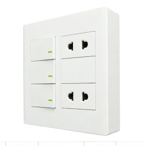 Bộ công tắc ổ cắm đôi - 2 ổ cắm 2 chấu tích hợp 3 công tắc và 1 cầu chì và đế nổi đôi A60B22U3N1F MPE - Thiết bị điện Mai Linh Electric