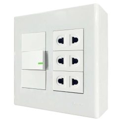 Bộ công tắc ổ cắm đôi - 3 ổ cắm 2 chấu tích hợp 1 công tắc và đế nổi đôi A60B23U1N MPE - Thiết bị điện Mai Linh Electric