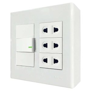 Bộ công tắc ổ cắm đôi - 3 ổ cắm 2 chấu tích hợp 1 công tắc và đế nổi đôi vặn vít A60B23U1V MPE - Thiết bị điện Mai Linh Electric