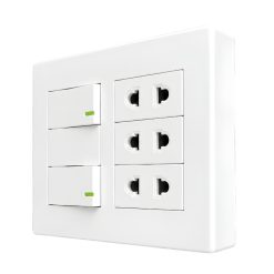 Bộ công tắc ổ cắm đôi - 3 ổ cắm 2 chấu tích hợp 2 công tắc và 1 cầu chì và đế nổi đôi A60B23U2N1F MPE - Thiết bị điện Mai Linh Electric