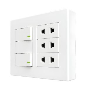 Bộ công tắc ổ cắm đôi - 3 ổ cắm 2 chấu tích hợp 2 công tắc và 1 cầu chì và đế nổi đôi A60B23U2N1F MPE - Thiết bị điện Mai Linh Electric