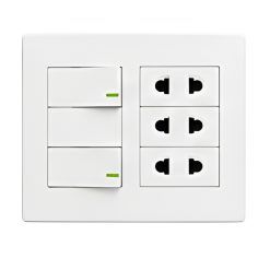 Bộ công tắc ổ cắm đôi - 3 ổ cắm 2 chấu tích hợp 2 công tắc và đế nổi đôi A60B23U2N MPE - Thiết bị điện Mai Linh Electric