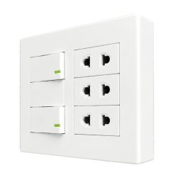 Bộ công tắc ổ cắm đôi - 3 ổ cắm 2 chấu tích hợp 2 công tắc và đế nổi đôi A60B23U2N MPE - Thiết bị điện Mai Linh Electric