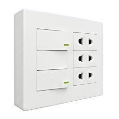 Bộ công tắc ổ cắm đôi - 3 ổ cắm 2 chấu tích hợp 2 công tắc và đế nổi đôi A60B23U2N MPE - Thiết bị điện Mai Linh Electric