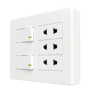 Bộ công tắc ổ cắm đôi - 3 ổ cắm 2 chấu tích hợp 2 công tắc và đế nổi đôi A60B23U2N MPE - Thiết bị điện Mai Linh Electric