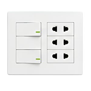 Bộ công tắc ổ cắm đôi - 3 ổ cắm 2 chấu tích hợp 2 công tắc và đế nổi đôi vặn vít A60B23U2V MPE - Thiết bị điện Mai Linh Electric