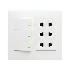 Bộ công tắc ổ cắm đôi - 3 ổ cắm 2 chấu tích hợp 3 công tắc và đế nổi đôi A60B23U3N MPE - Thiết bị điện Mai Linh Electric