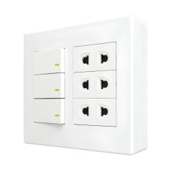 Bộ công tắc ổ cắm đôi - 3 ổ cắm 2 chấu tích hợp 3 công tắc và đế nổi đôi A60B23U3N MPE - Thiết bị điện Mai Linh Electric