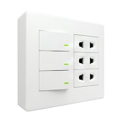 Bộ công tắc ổ cắm đôi - 3 ổ cắm 2 chấu tích hợp 3 công tắc và đế nổi đôi A60B23U3N MPE - Thiết bị điện Mai Linh Electric