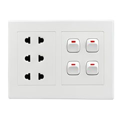 Bộ công tắc ổ cắm đôi - 4 công tắc tích hợp 3 ổ cắm 2 chấu và đế nổi đôiA20B23U4N MPE - Thiết bị điện Mai Linh Electric