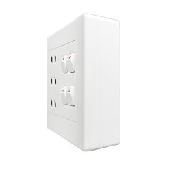 Bộ công tắc ổ cắm đôi - 4 công tắc tích hợp 3 ổ cắm 2 chấu và đế nổi đôiA20B23U4N MPE - Thiết bị điện Mai Linh Electric