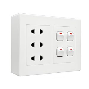 Bộ công tắc ổ cắm đôi - 4 công tắc tích hợp 3 ổ cắm 2 chấu và đế nổi đôiA20B23U4N MPE - Thiết bị điện Mai Linh Electric