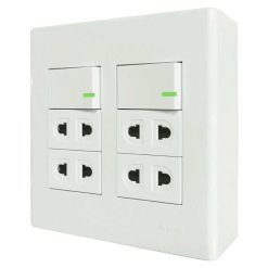 Bộ công tắc ổ cắm đôi - 4 ổ cắm 2 chấu tích hợp 2 công tắc và đế nổi đôi A60B24U2N MPE - Thiết bị điện Mai Linh Electric