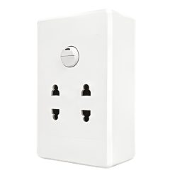 Bộ công tắc ổ cắm đơn - 1 công tắc tích hợp 2 ổ cắm 2 chấu và đế nổi đơn A20B12U1N MPE - Thiết bị điện Mai Linh Electric