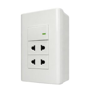 Bộ công tắc ổ cắm đơn - 1 công tắc tích hợp 2 ổ cắm 2 chấu và đế nổi đơn A60B12U1N MPE - Thiết bị điện Mai Linh Electric
