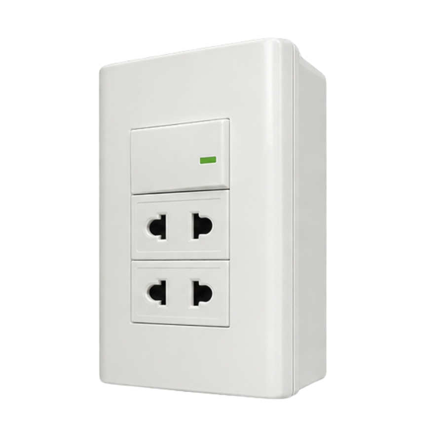 Bộ công tắc ổ cắm đơn - 1 công tắc tích hợp 2 ổ cắm 2 chấu và đế nổi đơn A60B12U1N MPE - Thiết bị điện Mai Linh Electric
