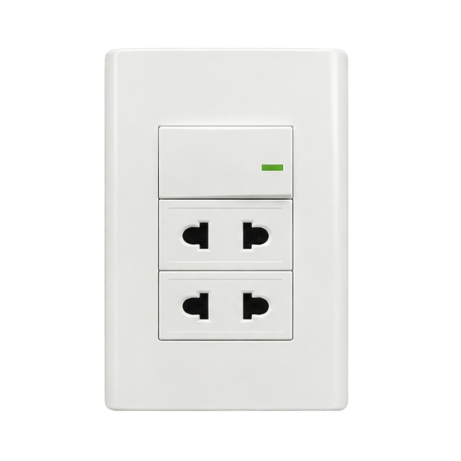 Bộ công tắc ổ cắm đơn - 1 công tắc tích hợp 2 ổ cắm 2 chấu và đế nổi đơn A60B12U1N MPE - Thiết bị điện Mai Linh Electric
