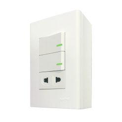 Bộ công tắc ổ cắm đơn 2 công tắc 1 ổ cắm 2 chấu và đế nổi đơn vặn vít A60B11U2V MPE - Thiết bị điện Mai Linh Electric