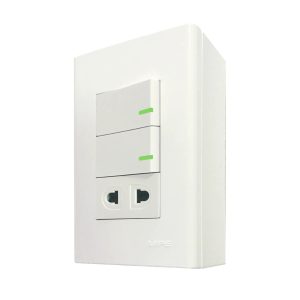 Bộ công tắc ổ cắm đơn 2 công tắc 1 ổ cắm 2 chấu và đế nổi đơn vặn vít A60B11U2V MPE - Thiết bị điện Mai Linh Electric