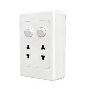 Bộ công tắc ổ cắm đơn - 2 công tắc tích hợp 2 ổ cắm 2 chấu và đế nổi đơn A20B12U2N MPE - Thiết bị điện Mai Linh Electric