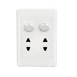 Bộ công tắc ổ cắm đơn - 2 công tắc tích hợp 2 ổ cắm 2 chấu và đế nổi đơn A20B12U2N MPE - Thiết bị điện Mai Linh Electric