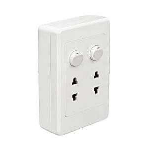 Bộ công tắc ổ cắm đơn - 2 công tắc tích hợp 2 ổ cắm 2 chấu và đế nổi đơn A20B12U2N MPE - Thiết bị điện Mai Linh Electric