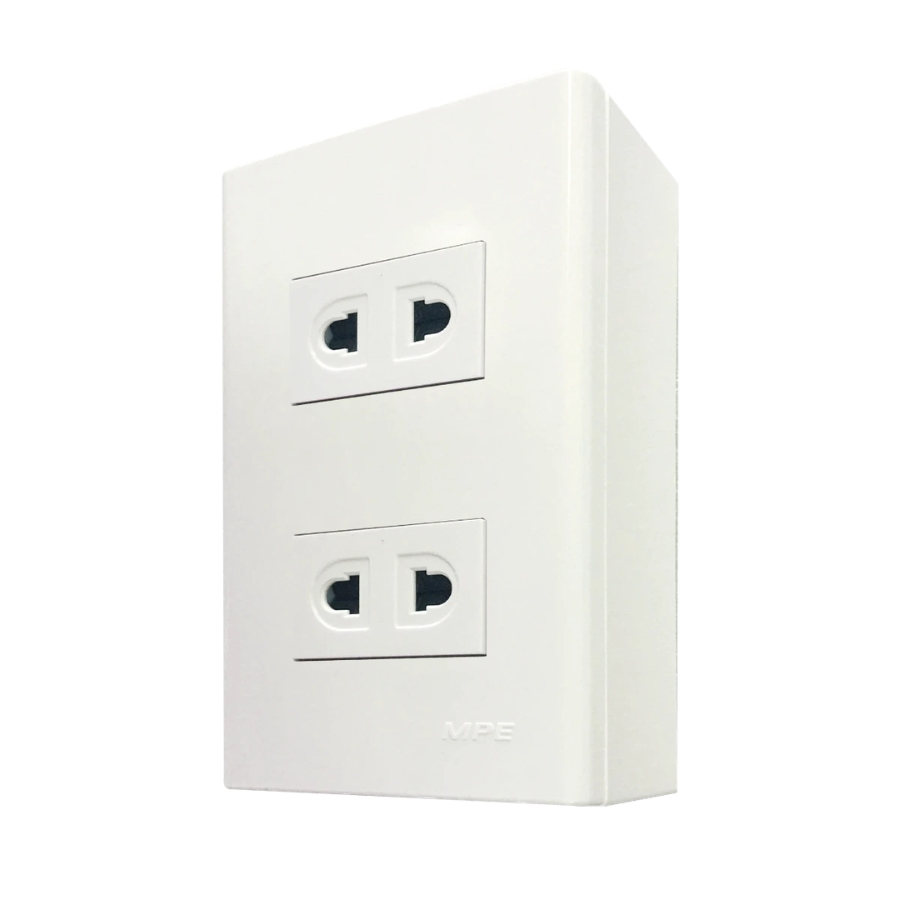 Bộ ổ cắm đơn 2 ổ cắm 2 chấu và đế nổi đơn mã A60B12U MPE - Thiết bị điện Mai Linh Electric