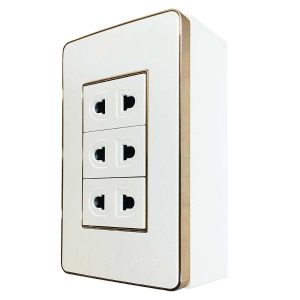 Bộ ổ cắm đơn viền vàng - 3 ổ cắm 2 chấu và đế nổi đơn vặn vít A60B13UGV MPE - Thiết bị điện Mai Linh Electric