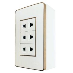 Bộ ổ cắm đơn viền vàng - 3 ổ cắm và đế nổi đơn A60B13UG MPE - Thiết bị điện Mai Linh Electric