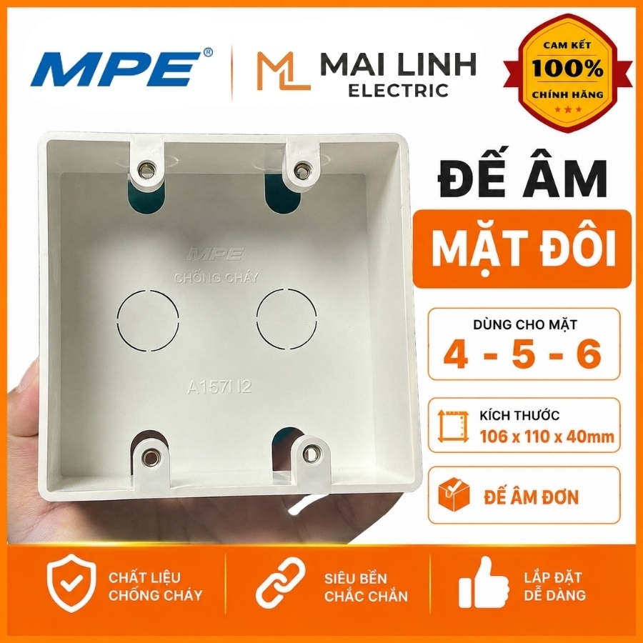 Hộp nhựa âm tường dùng cho mặt đôi - Đế âm dùng cho mặt 4 5 6 mã A157N2 MPE - Thiết bị điện Mai Linh Electric