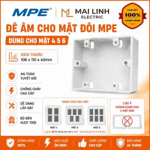 Hộp nhựa âm tường dùng cho mặt đôi - Đế âm dùng cho mặt 4 5 6 mã A157N2 MPE - Thiết bị điện Mai Linh Electric