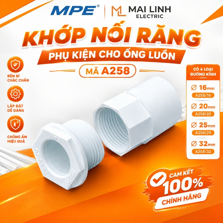 Khớp nối răng 16mm - Phụ kiện cho ống luồn mã A258/16 MPE - thiết bị điện Mai Linh Electric