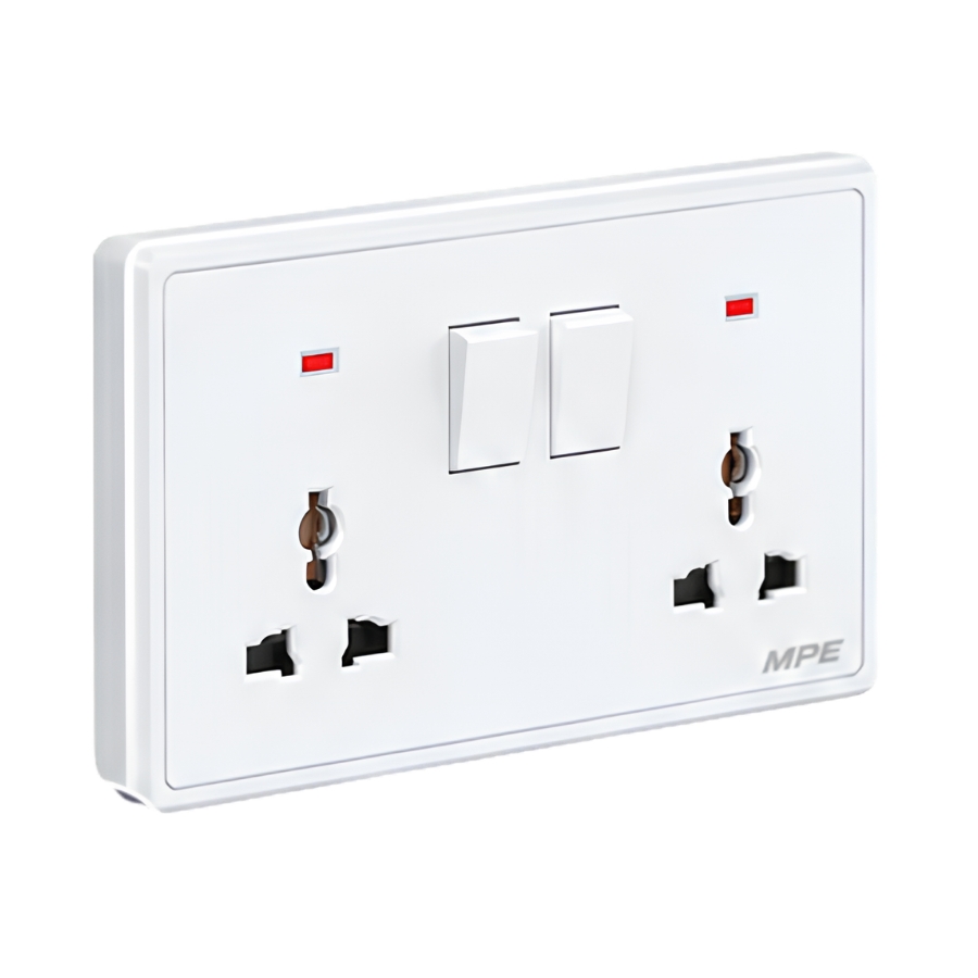 Mặt 2 ổ cắm đa năng và 2 công tắc 10A-250V màu trắng S7MS2-W MPE - Thiết bị điện Mai Linh Electric