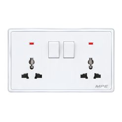 Mặt 2 ổ cắm đa năng và 2 công tắc 10A-250V màu trắng S7MS2-W MPE - Thiết bị điện Mai Linh Electric