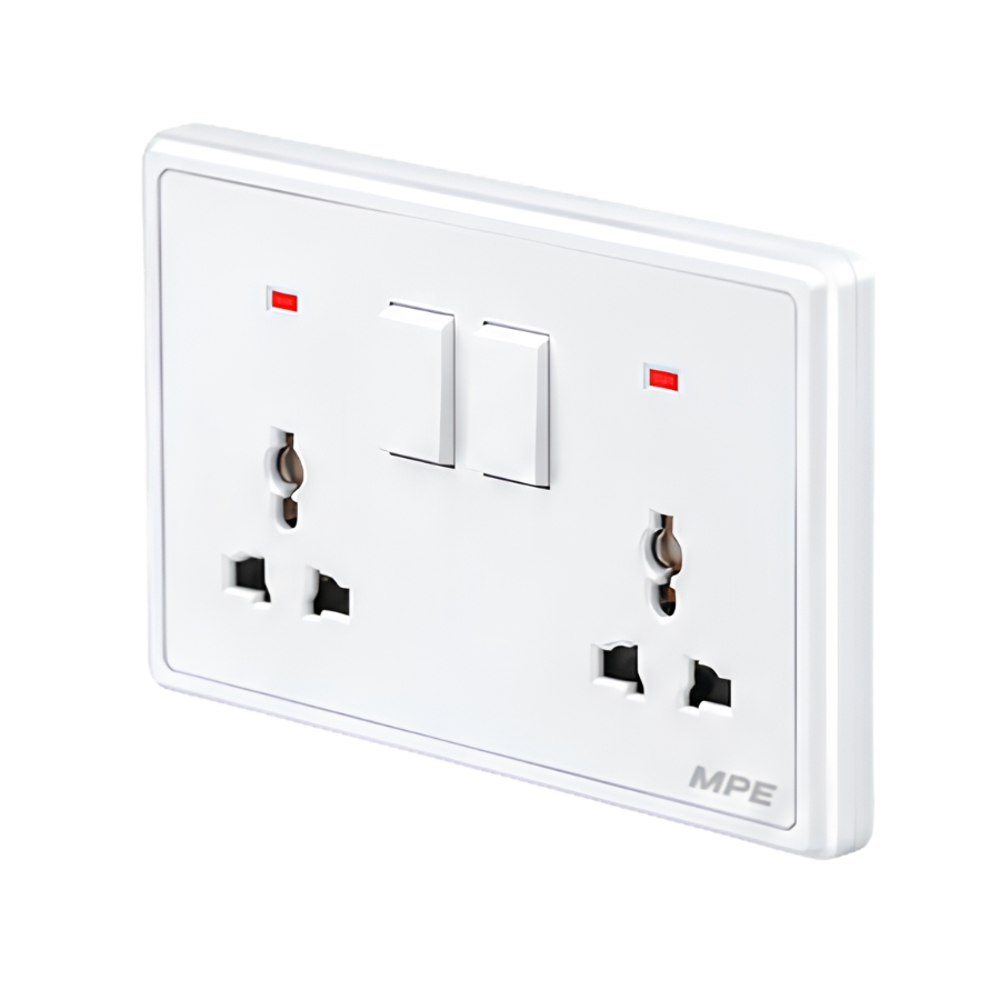 Mặt 2 ổ cắm đa năng và 2 công tắc 10A-250V màu trắng S7MS2-W MPE - Thiết bị điện Mai Linh Electric