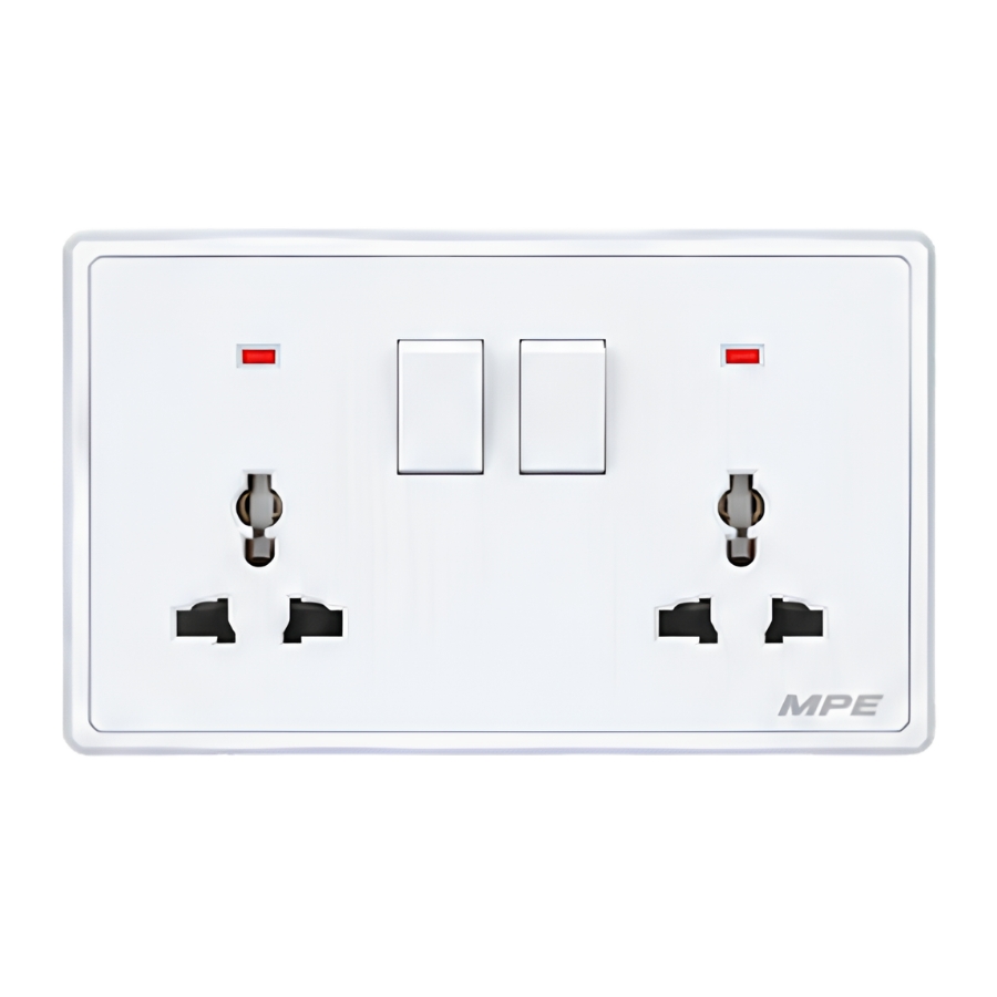 Mặt 2 ổ cắm đa năng và 2 công tắc 10A-250V màu trắng S7MS2-W MPE - Thiết bị điện Mai Linh Electric