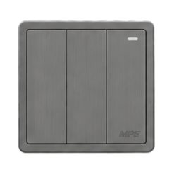 Mặt 3 công tắc 1 chiều 16A - 250V màu xám S703-GY MPE - Thiết bị điện Mai Linh Electric