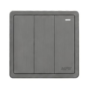 Mặt 3 công tắc 1 chiều 16A - 250V màu xám S703-GY MPE - Thiết bị điện Mai Linh Electric