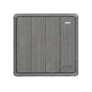 Mặt 4 công tắc 1 chiều 16A - 250V màu xám S704-GY MPE - Thiết bị điện Mai Linh Electric