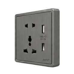Mặt ổ cắm đa năng tích hợp ổ cắm đơn 2 chấu và 2 USB màu xám S7MS/USB-GY MPE - Thiết bị điện Mai Linh Electric