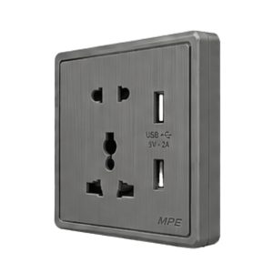 Mặt ổ cắm đa năng tích hợp ổ cắm đơn 2 chấu và 2 USB màu xám S7MS/USB-GY MPE - Thiết bị điện Mai Linh Electric