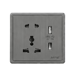 Mặt ổ cắm đa năng tích hợp ổ cắm đơn 2 chấu và 2 USB màu xám S7MS/USB-GY MPE - Thiết bị điện Mai Linh Electric