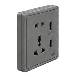 Mặt ổ cắm đa năng tích hợp ổ cắm đơn 2 chấu và 2 USB màu xám S7MS/USB-GY MPE - Thiết bị điện Mai Linh Electric