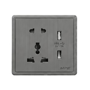 Mặt ổ cắm đa năng tích hợp ổ cắm đơn 2 chấu và 2 USB màu xám S7MS/USB-GY MPE - Thiết bị điện Mai Linh Electric