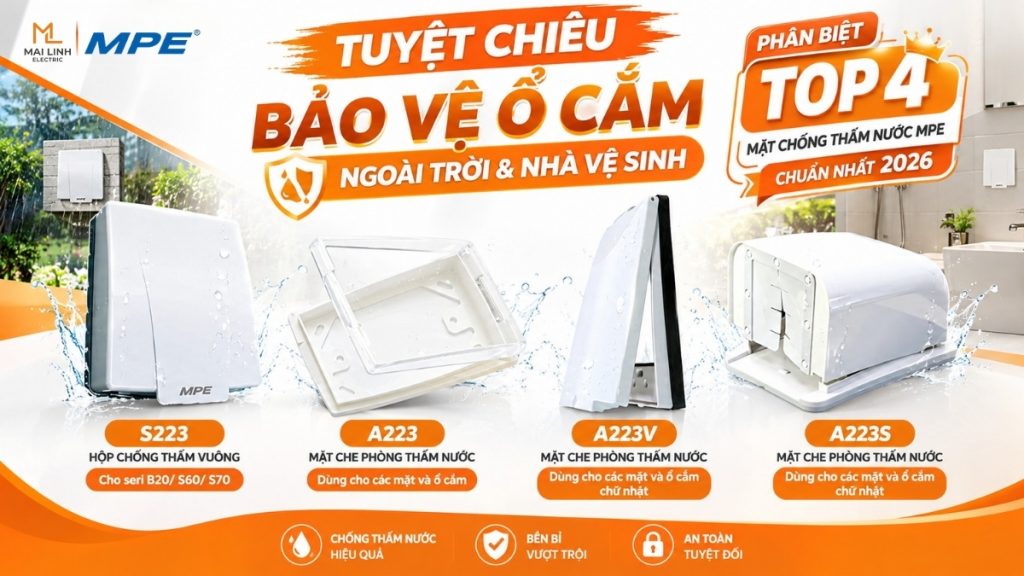Tuyệt Chiêu Bảo Vệ Ổ Cắm Ngoài Trời & Nhà Vệ Sinh: Phân Biệt Top 4 Mặt Chống Thấm Nước MPE Chuẩn 2026